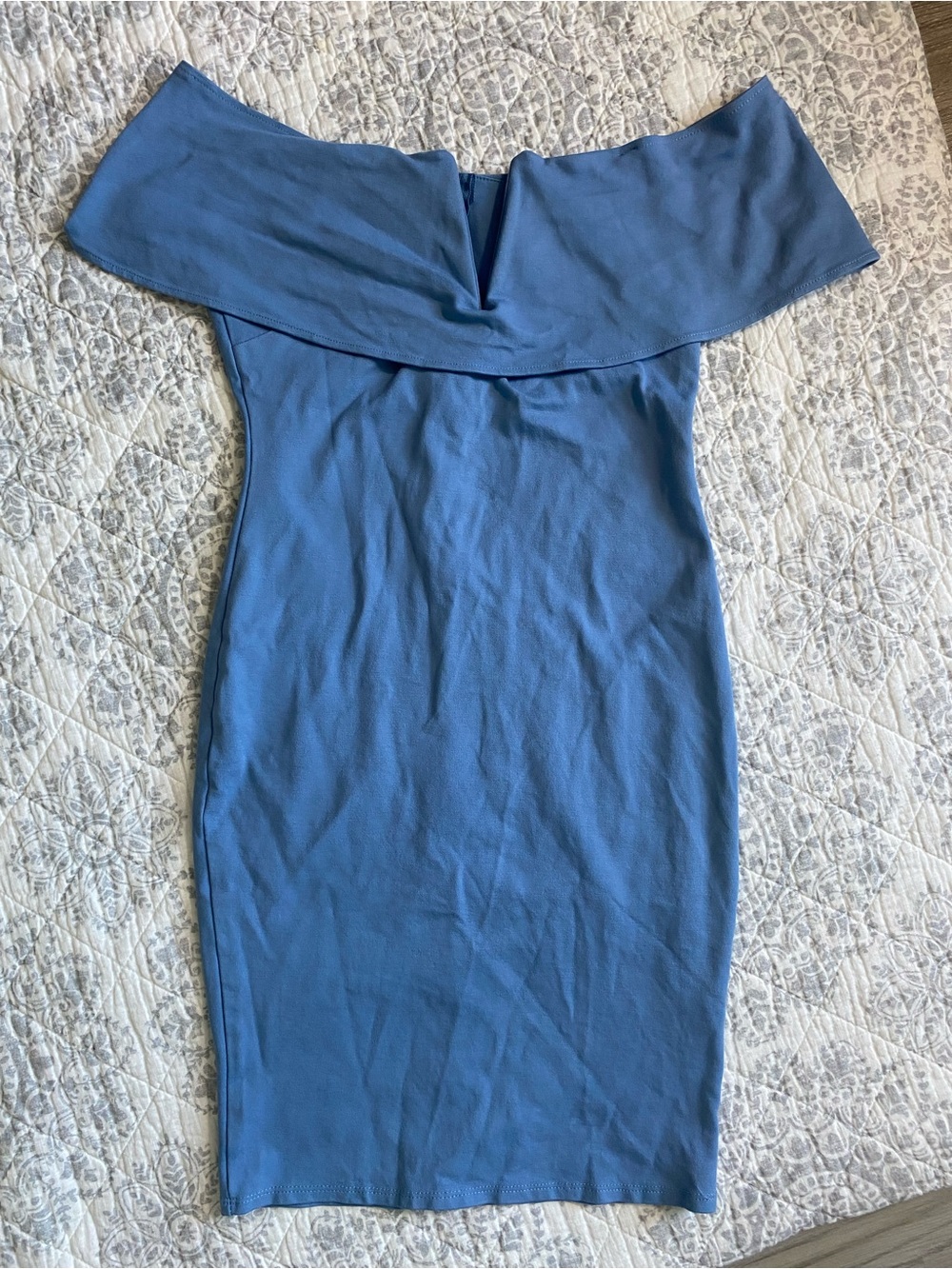 Fashion Nova Dusty Blue Off Shoulder Bodycon Dress